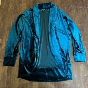 Boston Proper Small Green Velvet Cardigan Top Open Front Blouse Offiice Casual